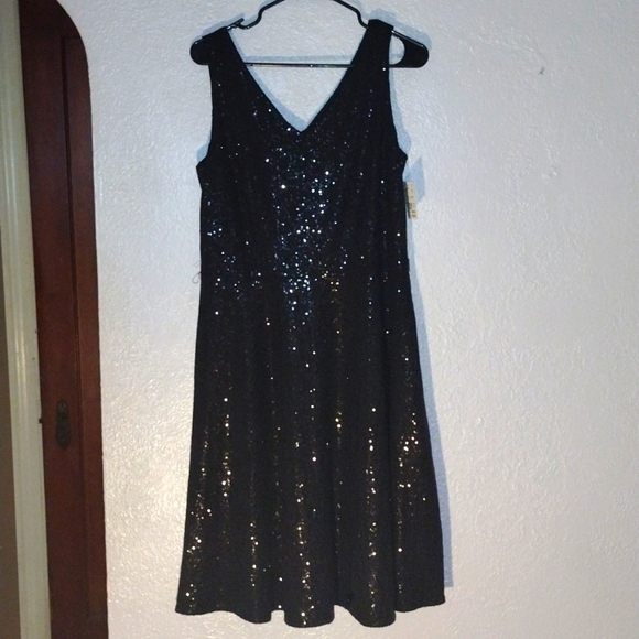 Vintage Deadstock NWT Black Sequin Doncaster Midi Dress Holiday Christmas NYE 10 - Picture 1 of 9